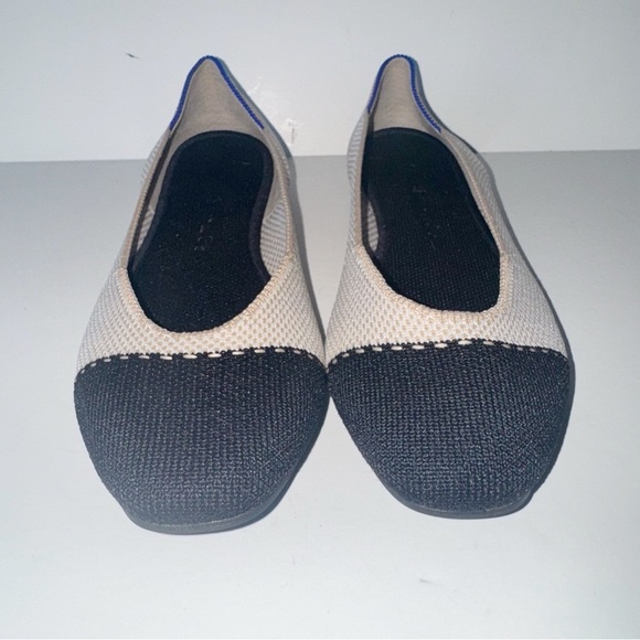 Rothy's Ballet Flat Cream Black Captoe TUXEDO Back Stripe Flat Shoes Sz 6.5/7 - Picture 10 of 16